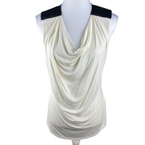 Banana Republic Faux Leather Cowl Neck Top Cream Size M